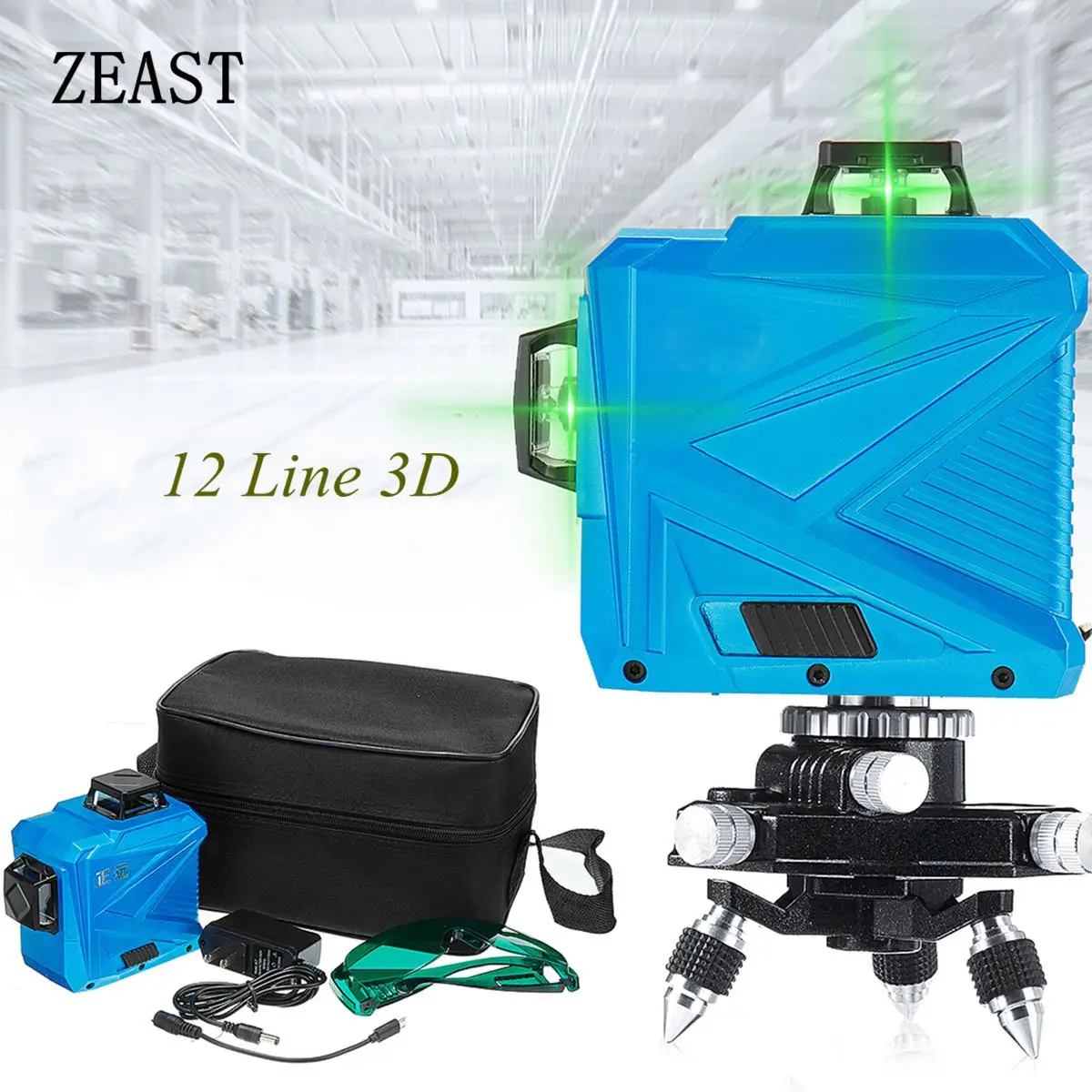 

ZEAST 3D 12 Line Laser Levels Green Light Auto Self Leveling 360 Rotary Measure Cross Waterproof Stability Tripod Base T-shaped