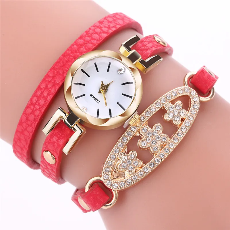 High Quality women fashion casual watch dress Leather Quartz Watch Luxury Bracelet Flower Gemstone Wristwatch Gift clock M22#N (6)
