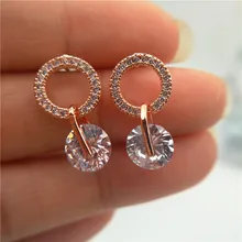 Симпатичные Boho женские белые круглые серьги-гвоздики модное обручальное кольцо из розового золота ювелирные изделия двойные хрустальные циркониевые серьги для женщин