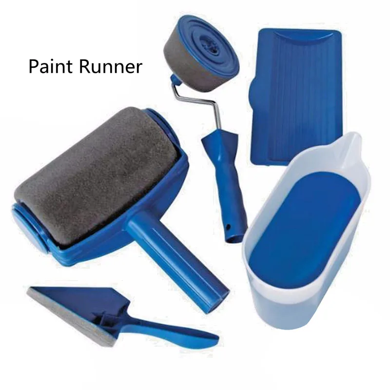 

5pcs Paint Runner Facil Pro Roller Brush Handle Tool Flocked Edger Office Wall Painting Garden Home Tool Roller Paint Brush Set