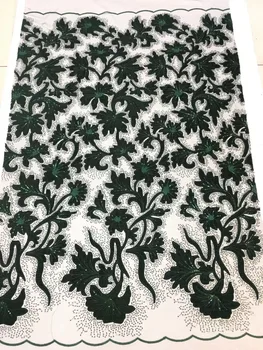 

Green embroidered African sequins velvet lace French net lace fabric in navy blue black PWD18111509 for attractive party dress