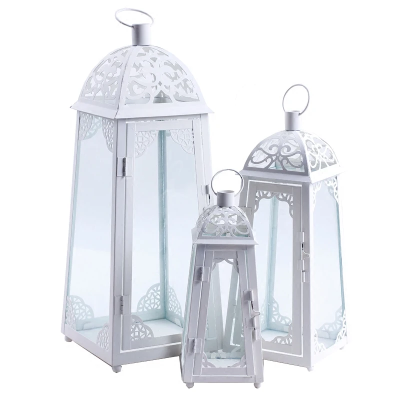 European Vintage Wedding Accents Lace Design White Iron Small Middle Large Candle Holder Set European Vintage Wedding Accents Lace Design White Iron Small Middle Large Candle Holder Set