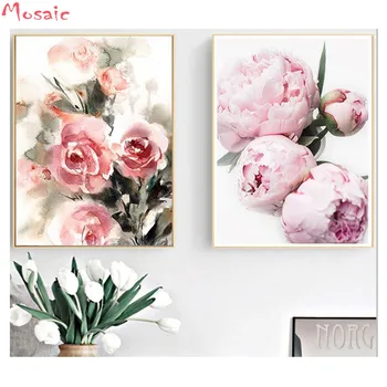 

Mosaic Diy Diamond Embroidery"Pink Roses Peony"Full square resin Diamond Painting Cross Stitch Rhinestone painting wall sticker