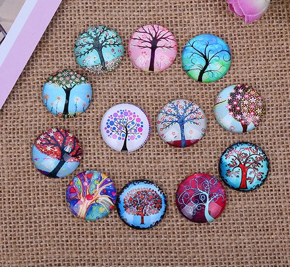 

24pcs/lot New Beautiful Life Tree 12mm/14mm/16mm Round photo glass cabochon demo flat back Making Findings DIY Accessories
