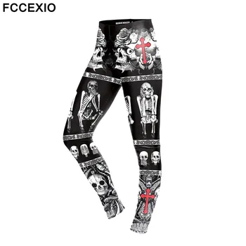 

FCCEXIO New Style 2019 5 Colors Skeleton High Waist Leggings Skull 3D Legging Stretch Fitness Legins Women Workout Pants