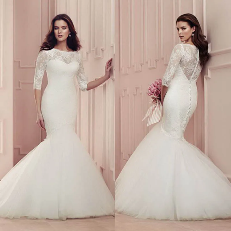 Длинное кружевное Элегантное свадебное платье-Русалка с рукавами года; vestido de noiva; Длина до пола; платья для матери невесты