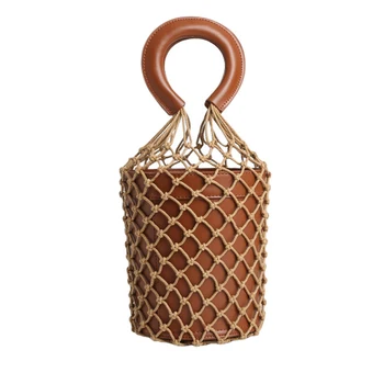 

Women Bag Genuine Leather Handbag Women's Net Bag Luxury Designer Bucket Handbags Hollow Out Summer Travel Beach Bags New Boho