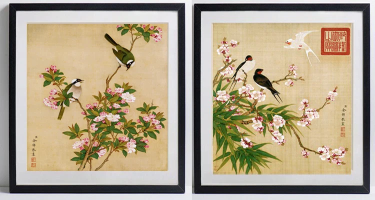 

Frameless painting traditional Chinese art painting birds and flowers mural prints pastoral style Yuzhi masterpiece reproduction