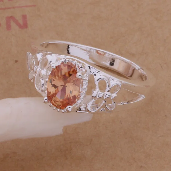 

AR112 Pretty silver ring, 925 silver fashion jewelry, butterfly pattern with a light brown stone /agaaixha awsajnza