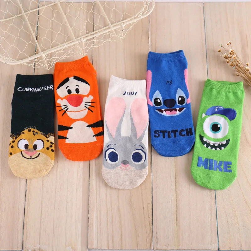 

Newly Design Cute Cartoon Zootopia Stitch Mike Socks Striped Pattern Women Cotton Socks Drop Shipping