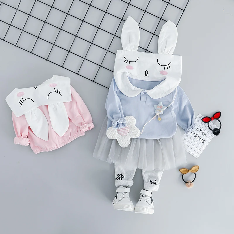 HYLKIDHUOSE 2019 الربيع الطفل الفتيات مجموعة ملابس طفل الرضع الملابس الدعاوى أرنب T قميص توتو السراويل الأطفال الاطفال زي