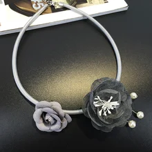 Ручной работы ткань цветок жемчужное колье ожерелье кулон кожа модные украшения девушка женщина аксессуары подарок на Рождество