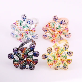 

4PCS, Gold Color Rainbow CZ Romantic Butterfly Finger Ring Sparking Bling Cz Girls Jewellery Ring