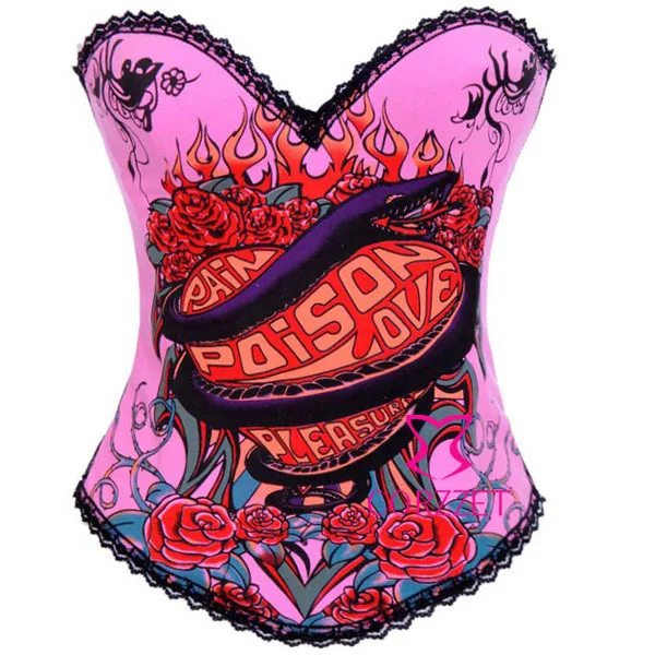 Женский хлопковый корсет розовый с принтом в виде змеи без бретелек|corset style crop