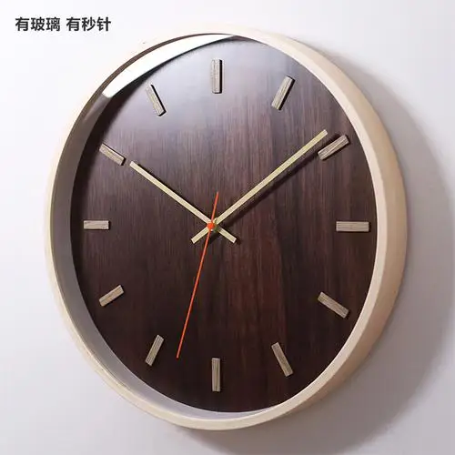 14-дюймовый японский домашний тихие часы Современное украшение висит часы деревянные кварцевые часы круговой Гостиная Спальня простой - Цвет: 2
