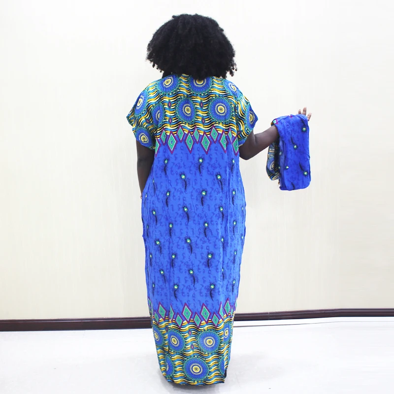 african robe Elegant Casual Cotton Traditional Dashiki Print Short Sleeve Long Dress With Scarf African Dresses For Women Plus Size african suit