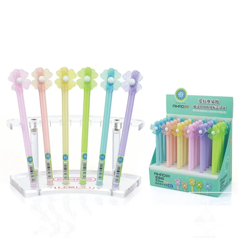 

2016 New Arrival 0.5 MM Pen Point Lovely Flower Color Handle Smooth Writing Gel Pen Hot Sell Eraser 12pcs/lot