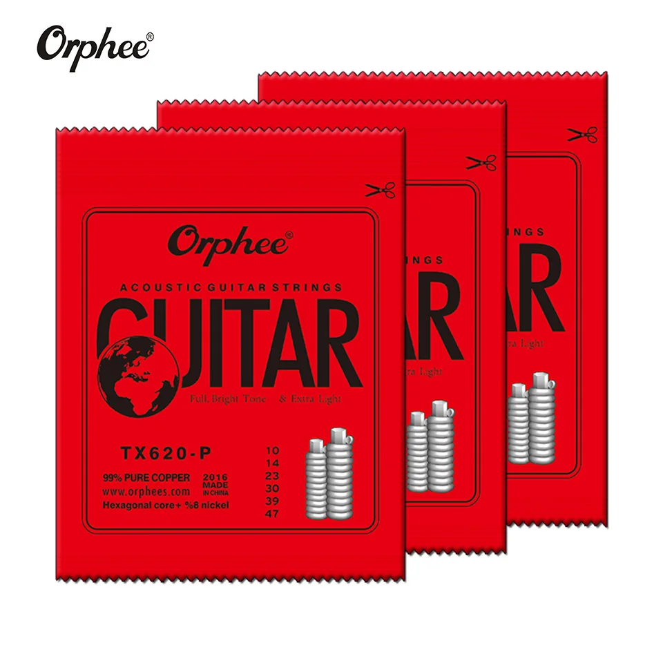 

Orphee 6pcs/SET TX620P Series Deposition of gold Guitar Strings for Folk Acoustic Guitars Hexagonal Carbon Steel Strings