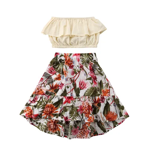 

Kids Baby Girl Wrapped Chest Toddler Crop Tops Summer Cotton Sleeveless Floral Skirt Clothes Set Girls Outfits 1-7 Years