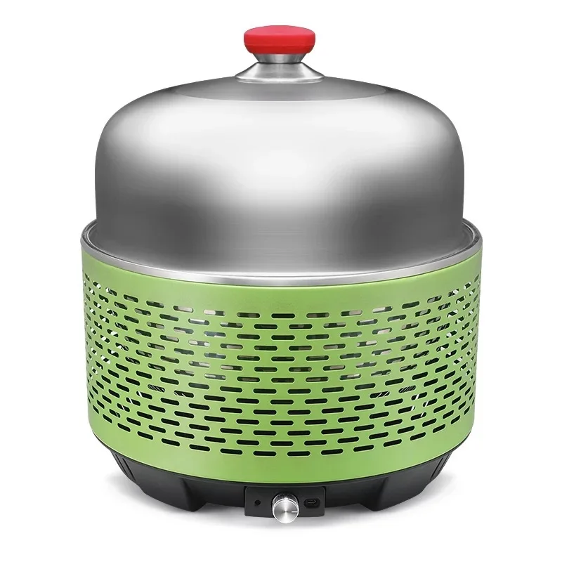 

Outdoor Camping BBQ Burner with Flat Wok Natural Charcoal Fuel Charbroiler and Cordless Electric Ventilation System