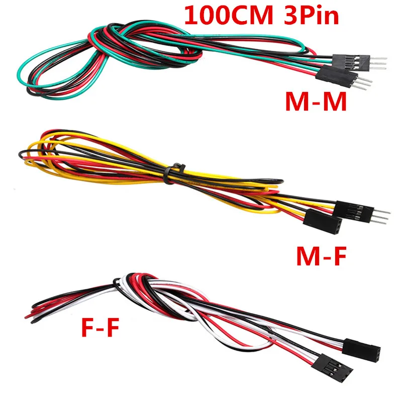 

10pcs/lot 3pin 100cm M-M Male-Female F-F Jumper Wires 2.54mm AWG26 DuPont Cable for DIY Electronic
