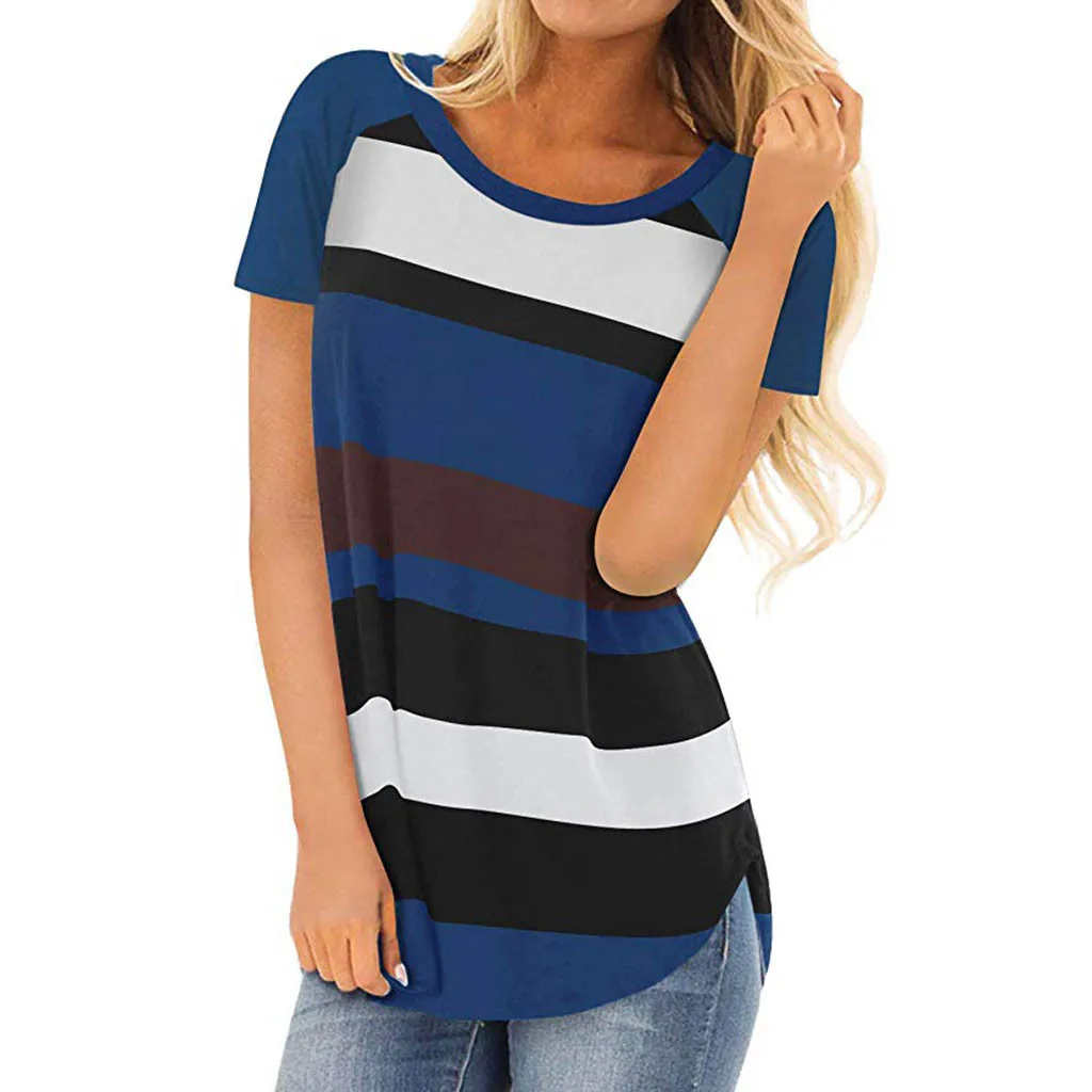 

t shirt women shirt Ladies Round Neck Short Sleeve Striped Sexy Shirts Fashion tshirt women camiseta mujer 2019 Dropshipping