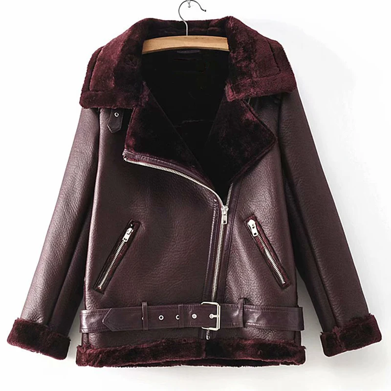 

European and United State Style Women Fur Leather Jacket Autumn and Winter Thick Warm Velvet One Fur Shearling Coats Woman A078