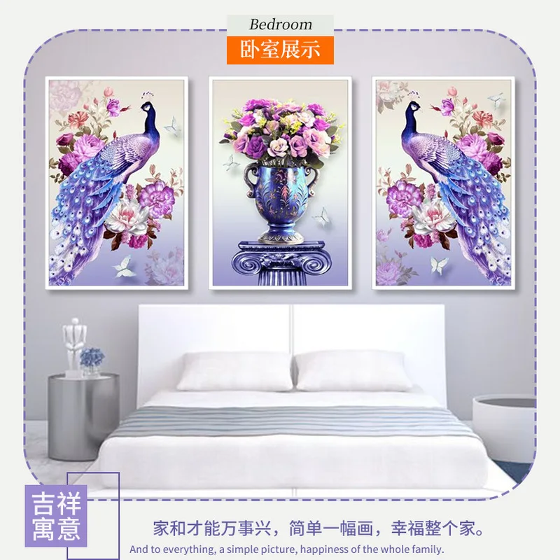 DIY Diamond Painting 5D Full Round Embroidery Auspicious Peacock Triple Cross Stitch Rhinestone Mosaic Sale | Дом и сад