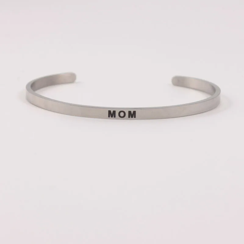 

MOM 4mm Quotes Mantra Bracelets 316L Stainless Steel Open Cuff Bangle Women Female Inspirational Jewelry Bracelet