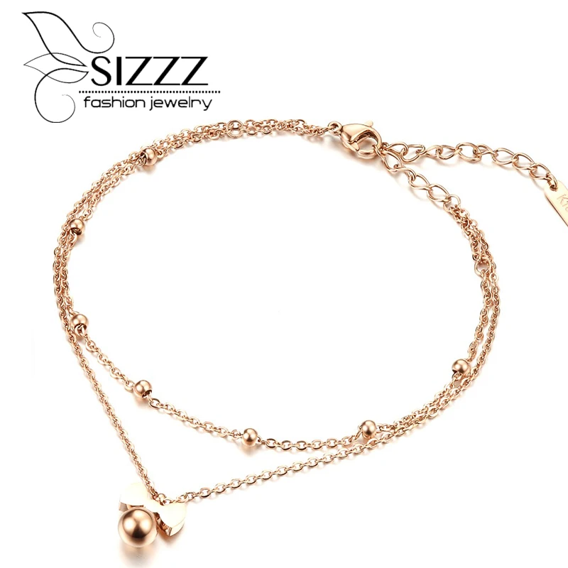 

Delicate Bowknot Woman Anklets Classical Rose Stainless Steel Double Layer Women Ankle Jewelry Bracelet