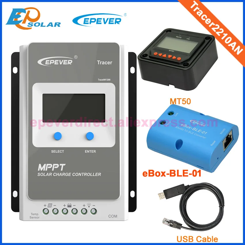 

20A Solar Battery Controller Tracer2210AN mppt EPEVER EP series MT50 Meter eBOX-BLE-01 adapter and USB cable