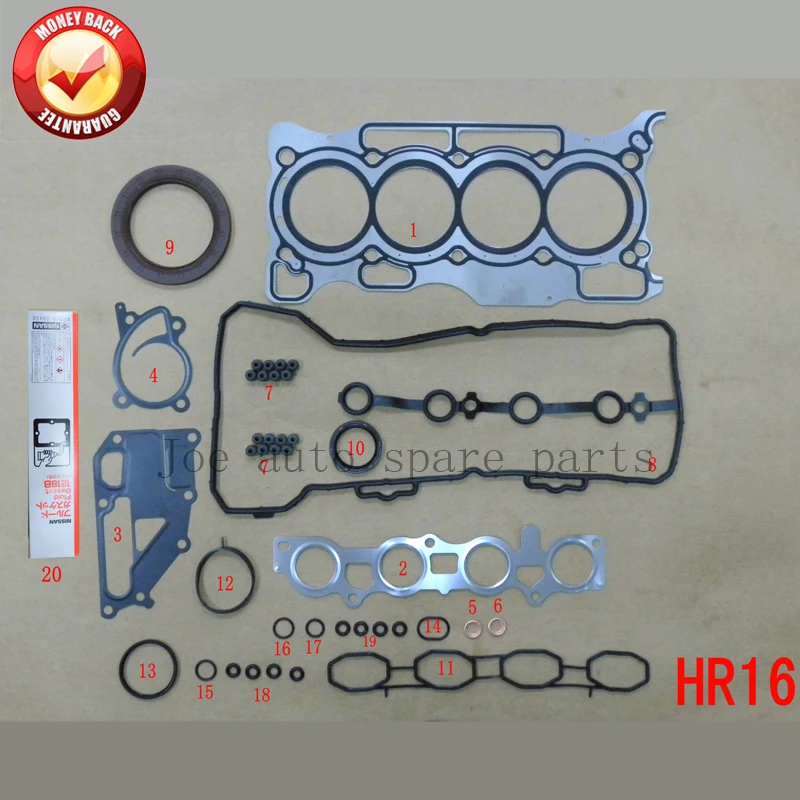 

HR16DE Engine Full gasket set kit for Nissan March/Note/Dualis/Tiida/Livina 1.6L 1598cc 2005- 50287300 A0101-EE028 10101-EE027