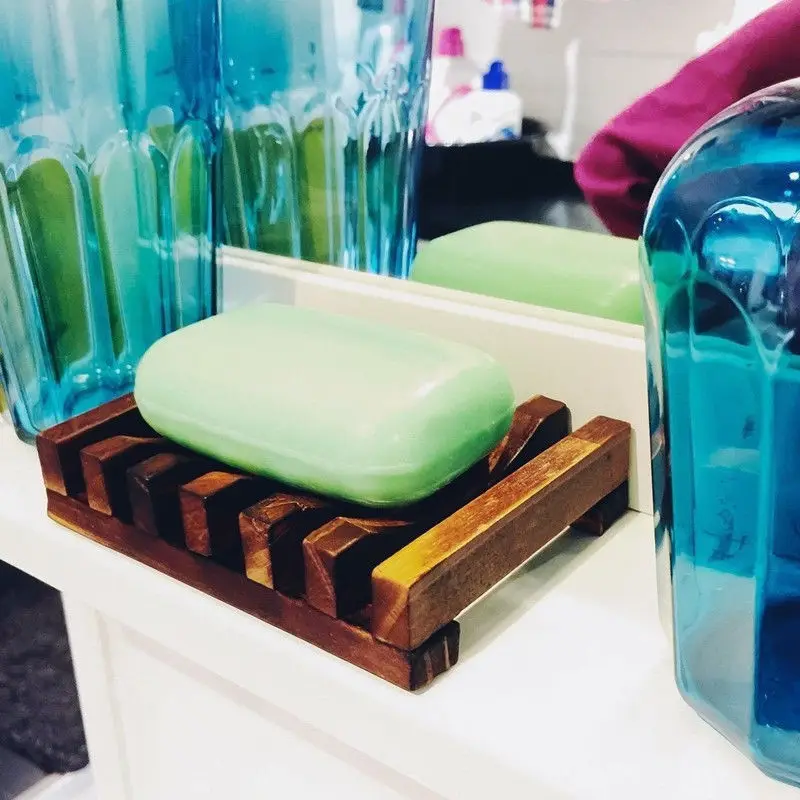 

New Storage Soap Rack Plate Box Container Wooden Soap Tray Holder for Bath Shower Plate Bathroom Natural Bamboo Wooden Soap Dish