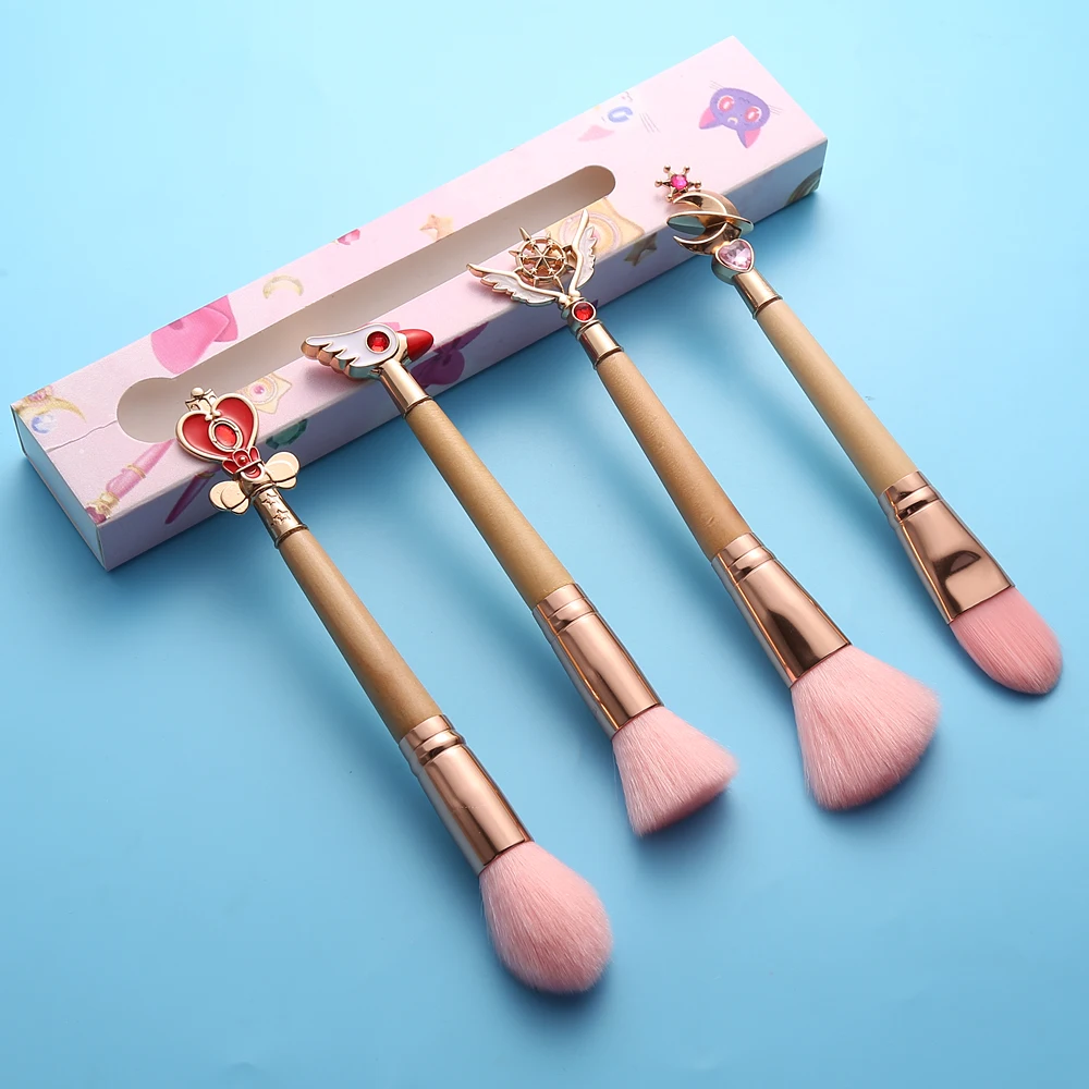 

Bamboo Handle Makeup Brush Tool Sailor Moon/Cardcaptor Sakura Makeup Brushes Metal Brush Head Pink Soft Hair Pinceaux Maquillage
