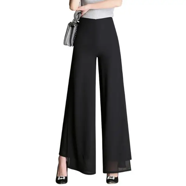 Women's Plus Size Elastic Waist Wide Leg Loose Fit Pants With Pockets