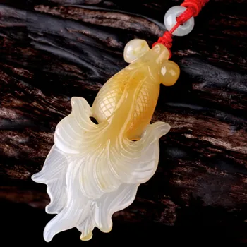 

Natural huanglongyu goldfish pendant gold silk tri-colored sweater chain pendant