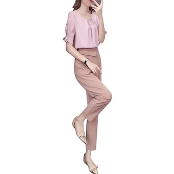 

Women's suit 2019 spring new women's shirt with pants casual suit female fashion temperament ladies two-piece