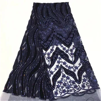 

2019 high quality French sequence sequins net lace,African velvet tulle mesh sequence lace fabric for party dress