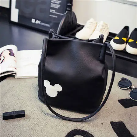 Disney Mickey Mouse Cartoon Bucket Bag Shoulder Shopper Lady Handbag Women Shopping Leisure PU Two Shoulder Straps Satchel - Цвет: Style 2