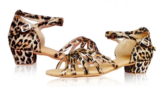 Женщины/девушки латинский бальный танец обувь Дети Сальса обувь румба чача самба современная танцевальная обувь низкий каблук 3,5 см мягкая подошва VA30148 - Цвет: leopard