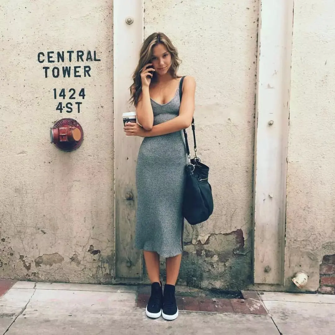 Women Bandage Dress Threaded Cotton Knitted Sexy Side Vent Slim Women Dress Long Strap Summer Bodycon Dress