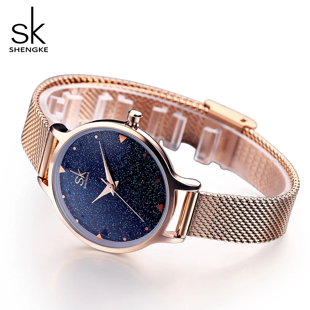 SHENGKE Elegant Women Quartz Watch Ladies Rose Gold Stainless Steel Band Wrist Watches Clock Waterproof Relogio