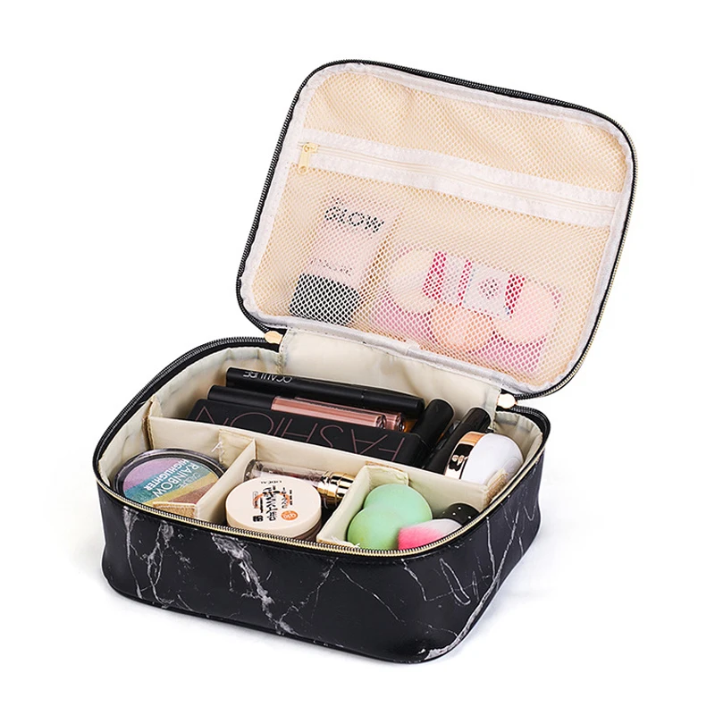 Organizer Waterproof Make Up Bag Travel  Leather Cosmetic Bag Toiletry Makeup Brushes Marble Pencil Case Pu Zipper School Tools (9)