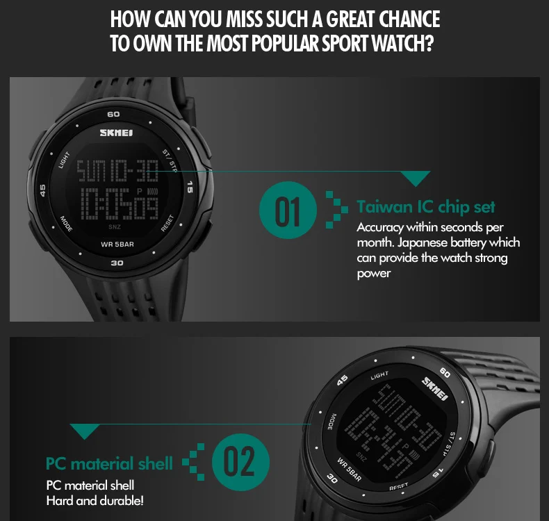 SKMEI 1219 Men Digital Watch LED Display Waterproof Male Wristwatches Chronograph Calendar Alarm Sport Watches Relogio Masculino