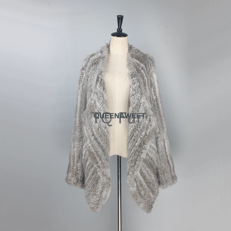 

Wholesale Real Fur Overcoat Knitted Chick Rabbit Fur Jacktet Women Turn-down Collar Full Sleeves Coat Top Quality