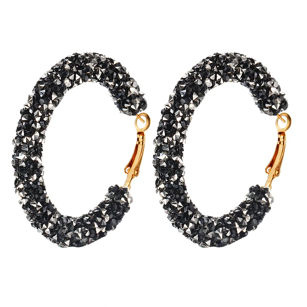 Классические серьги-кольца Anise с черно-белыми кристаллами, модные геометрические большие круглые серьги для женщин, вечерние Ювелирные изделия Brinco в стиле панк - Окраска металла: Black