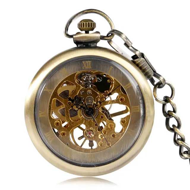 New Unique Bronze Skeleton Gear Mechanical Hand Wind Pocket Watch Men Ladies Fob New Unique Bronze Skeleton Gear Mechanical Hand Wind Pocket Watch Men Ladies Fob