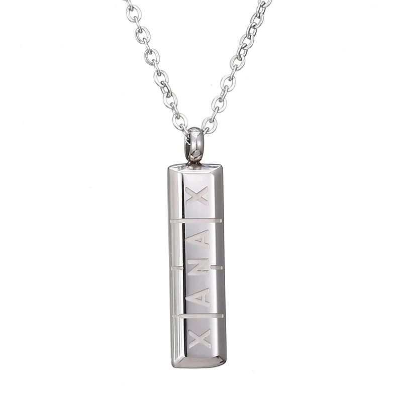 AMORUI модный Xanax вертикальный Pill Bar кулон ожерелье ID нержавеющая сталь Женская цепочка ожерелье s розовый кулон из золота и серебра Колье - Окраска металла: Women Silver