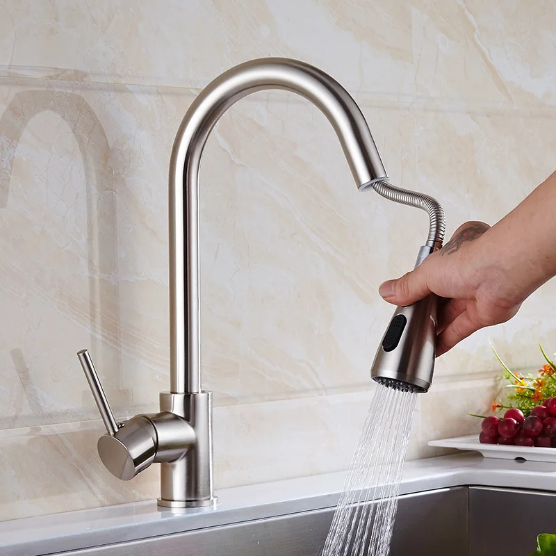 

pull out brass kitchen faucet smoke pull bibcock sink basins of cold and hot rotary nickel wire tap single hole holder