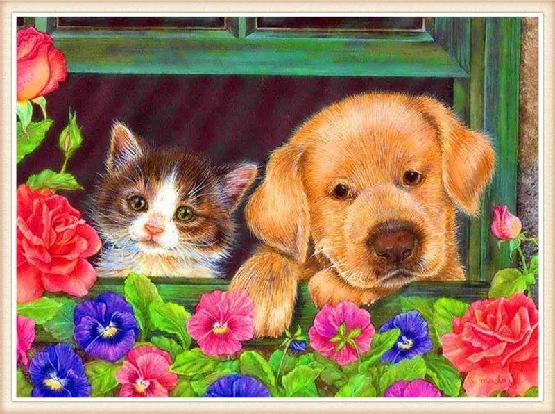 

DIY Diamond Painting animals cat and dog cube drill Cross Stitch Kits Diamond Mosaic Diamond Embroidery Patterns Rhinestones